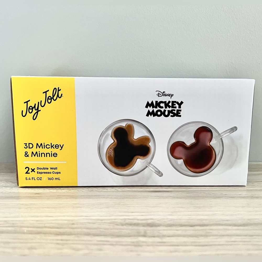 JoyJolt Disney 3D Mickey and Minnie Double Wall Espresso Cups - Set of 2
